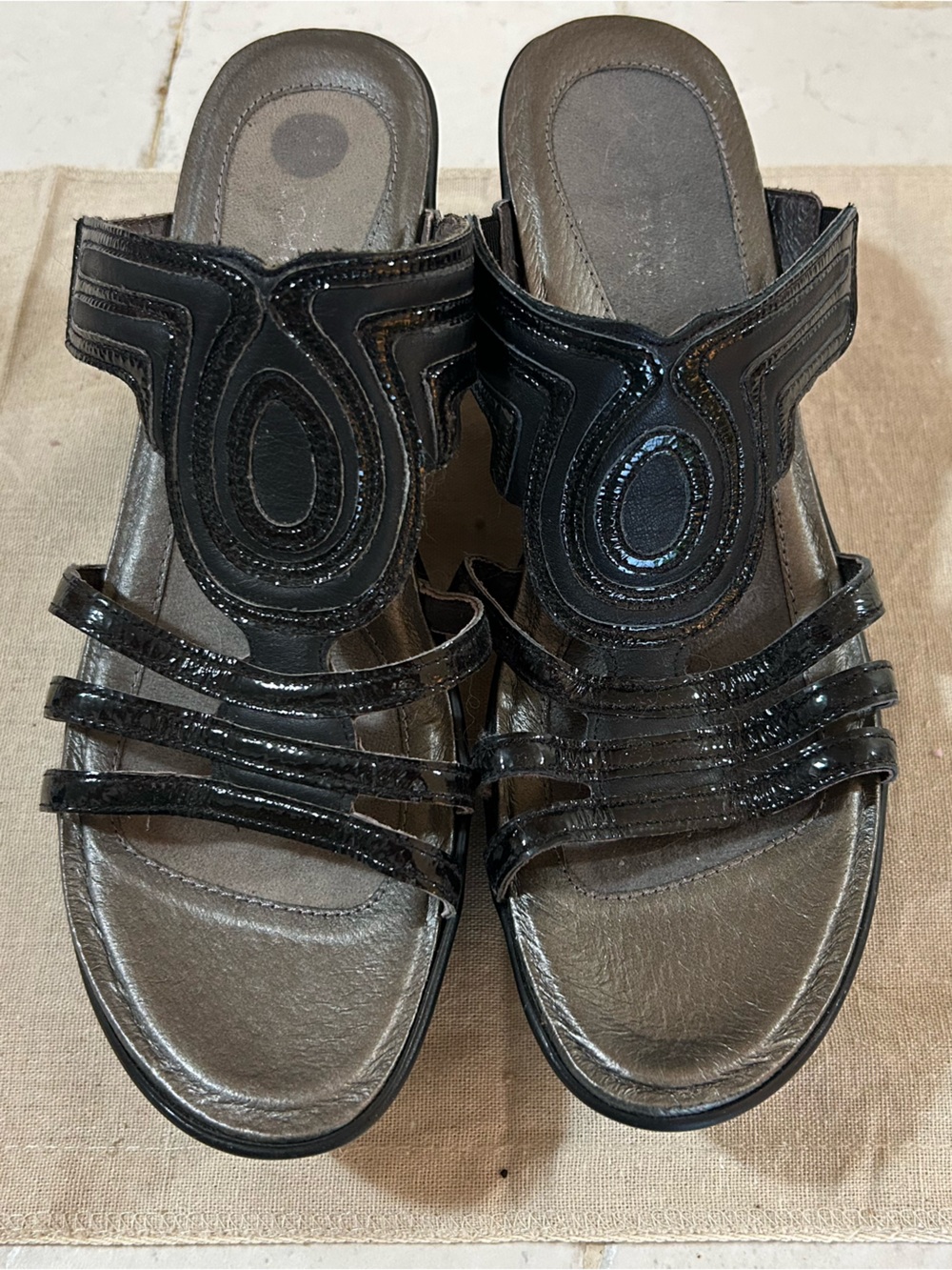 Black Patent Slide Sandals - Women made by Naot